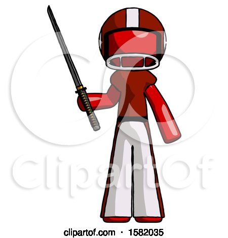 Red Football Player Man Standing up with Ninja Sword Katana by Leo Blanchette