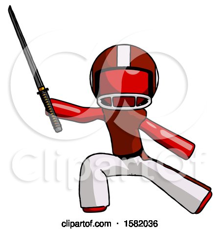 Red Football Player Man with Ninja Sword Katana in Defense Pose by Leo Blanchette
