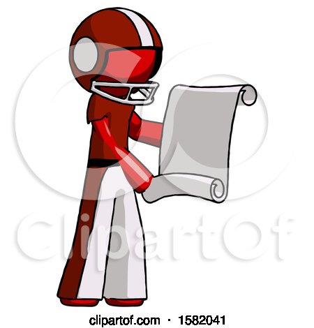 Red Football Player Man Holding Blueprints or Scroll by Leo Blanchette