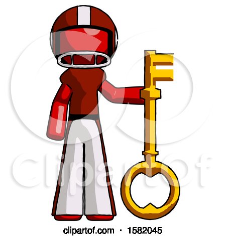 Red Football Player Man Holding Key Made of Gold by Leo Blanchette