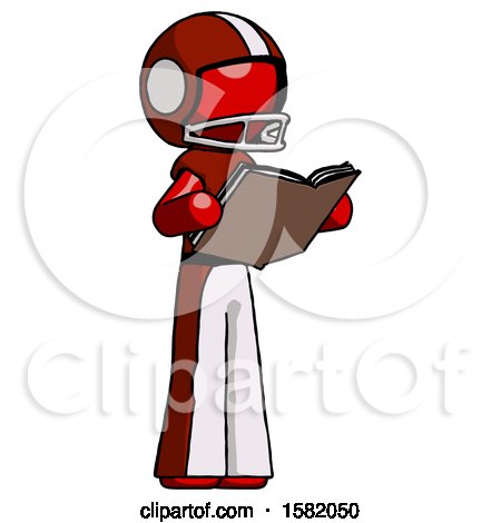 Red Football Player Man Reading Book While Standing up Facing Away by Leo Blanchette