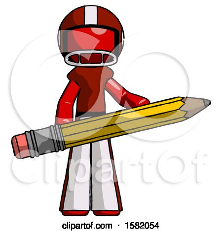 Red Football Player Man Writer or Blogger Holding Large Pencil by Leo Blanchette