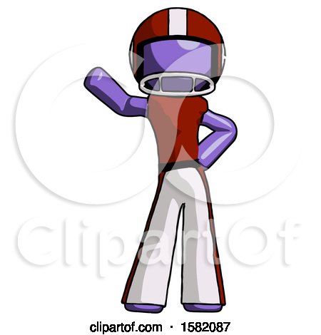 Purple Football Player Man Waving Right Arm with Hand on Hip by Leo Blanchette