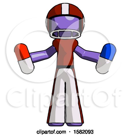 Purple Football Player Man Holding a Red Pill and Blue Pill by Leo Blanchette