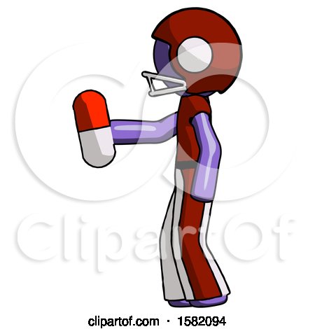 Purple Football Player Man Holding Red Pill Walking to Left by Leo Blanchette