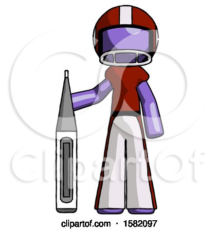 Purple Football Player Man Standing with Large Thermometer by Leo Blanchette