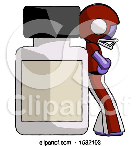 Purple Football Player Man Leaning Against Large Medicine Bottle by Leo Blanchette