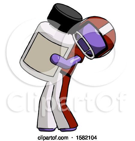Purple Football Player Man Holding Large White Medicine Bottle by Leo Blanchette