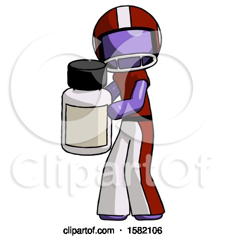 Purple Football Player Man Holding White Medicine Bottle by Leo Blanchette