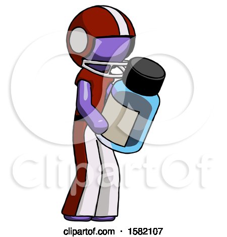 Purple Football Player Man Holding Glass Medicine Bottle by Leo Blanchette