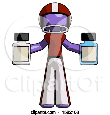 Purple Football Player Man Holding Two Medicine Bottles by Leo Blanchette