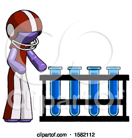 Purple Football Player Man Using Test Tubes or Vials on Rack by Leo Blanchette