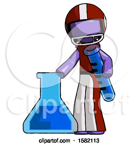 Purple Football Player Man Holding Test Tube Beside Beaker or Flask by Leo Blanchette