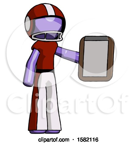 Purple Football Player Man Showing Clipboard to Viewer by Leo Blanchette