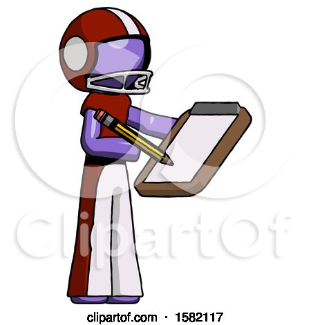 Purple Football Player Man Using Clipboard and Pencil by Leo Blanchette