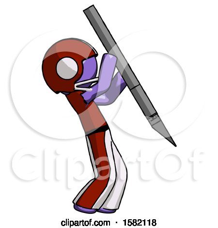 Purple Football Player Man Stabbing or Cutting with Scalpel by Leo Blanchette