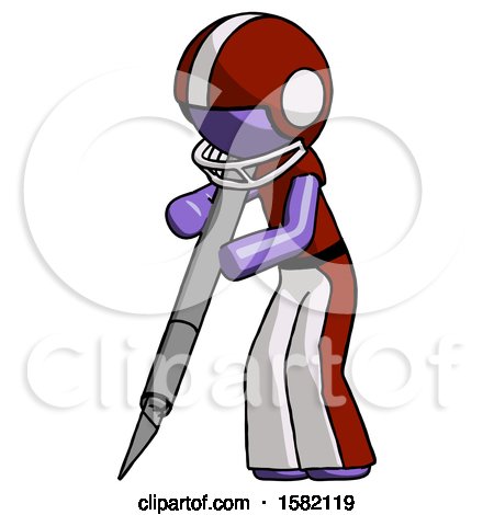 Purple Football Player Man Cutting with Large Scalpel by Leo Blanchette