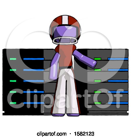 Purple Football Player Man with Server Racks, in Front of Two Networked Systems by Leo Blanchette
