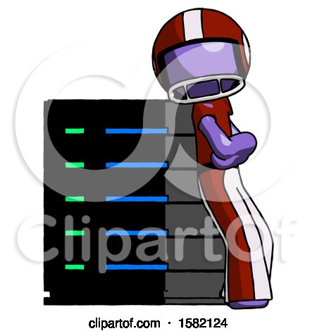 Purple Football Player Man Resting Against Server Rack Viewed at Angle by Leo Blanchette