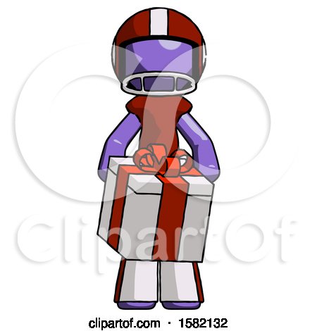 Purple Football Player Man Gifting Present with Large Bow Front View by Leo Blanchette