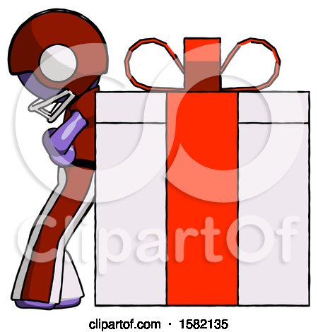 Purple Football Player Man Gift Concept - Leaning Against Large Present by Leo Blanchette