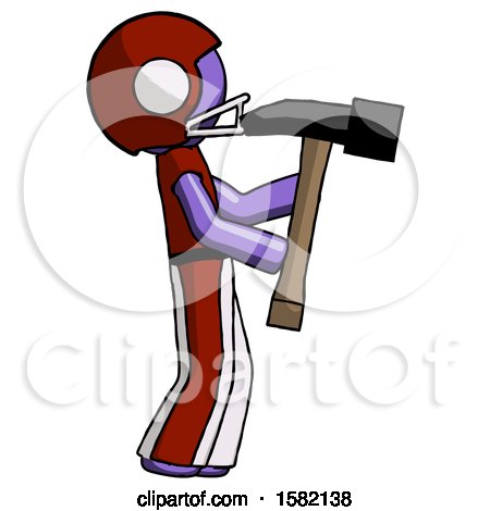 Purple Football Player Man Hammering Something on the Right by Leo Blanchette
