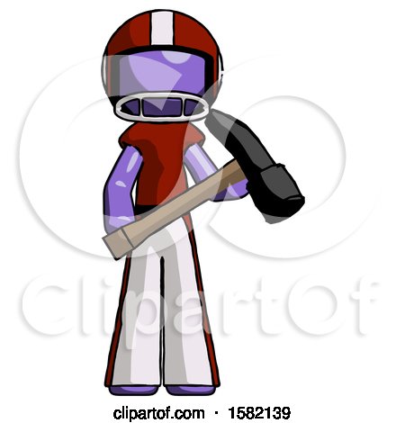 Purple Football Player Man Holding Hammer Ready to Work by Leo Blanchette