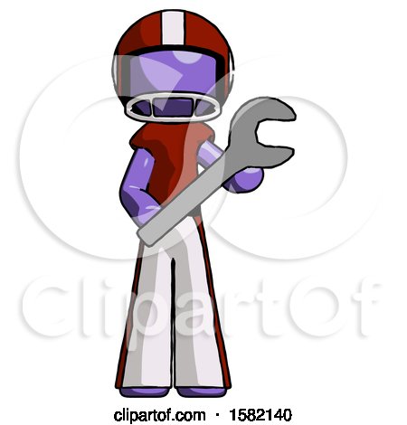 Purple Football Player Man Holding Large Wrench with Both Hands by Leo Blanchette