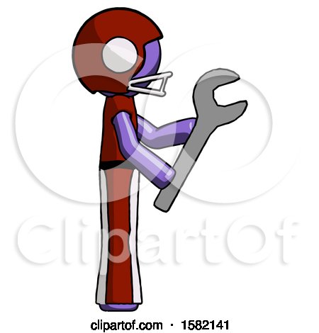 Purple Football Player Man Using Wrench Adjusting Something to Right by Leo Blanchette
