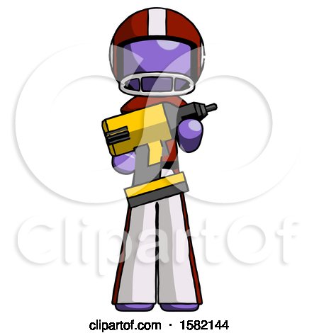 Purple Football Player Man Holding Large Drill by Leo Blanchette