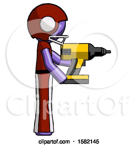 Purple Football Player Man Using Drill Drilling Something on Right Side by Leo Blanchette