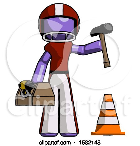 Purple Football Player Man Under Construction Concept, Traffic Cone and Tools by Leo Blanchette