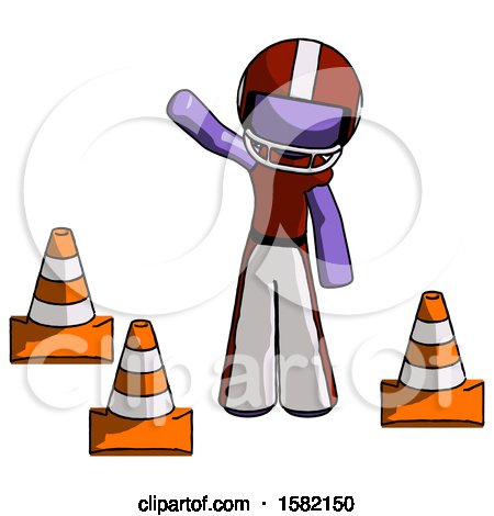 Purple Football Player Man Standing by Traffic Cones Waving by Leo Blanchette