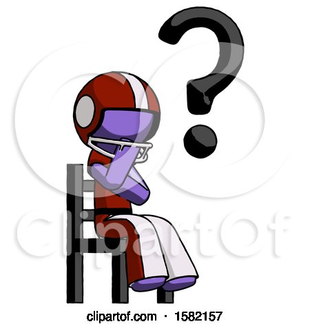 Purple Football Player Man Question Mark Concept, Sitting on Chair Thinking by Leo Blanchette