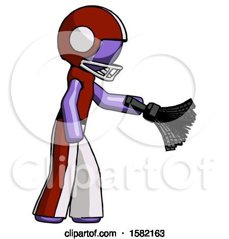 Purple Football Player Man Dusting with Feather Duster Downwards by Leo Blanchette