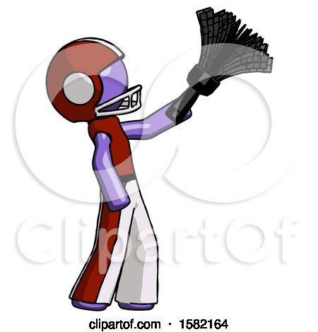 Purple Football Player Man Dusting with Feather Duster Upwards by Leo Blanchette