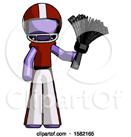 Purple Football Player Man Holding Feather Duster Facing Forward by Leo Blanchette