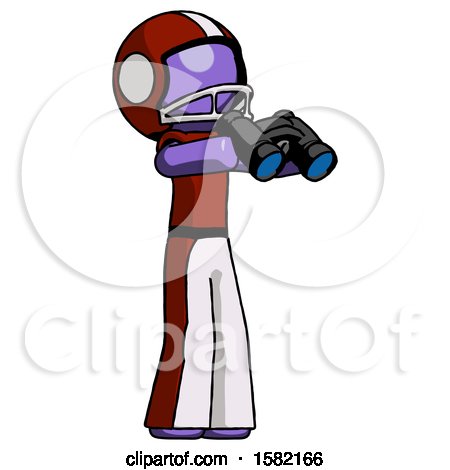 Purple Football Player Man Holding Binoculars Ready to Look Right by Leo Blanchette