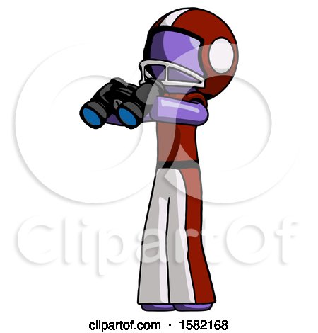 Purple Football Player Man Holding Binoculars Ready to Look Left by Leo Blanchette