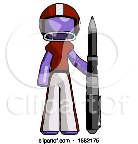 Purple Football Player Man Holding Large Pen by Leo Blanchette