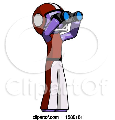 Purple Football Player Man Looking Through Binoculars to the Right by Leo Blanchette