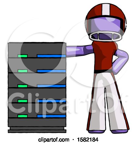 Purple Football Player Man with Server Rack Leaning Confidently Against It by Leo Blanchette
