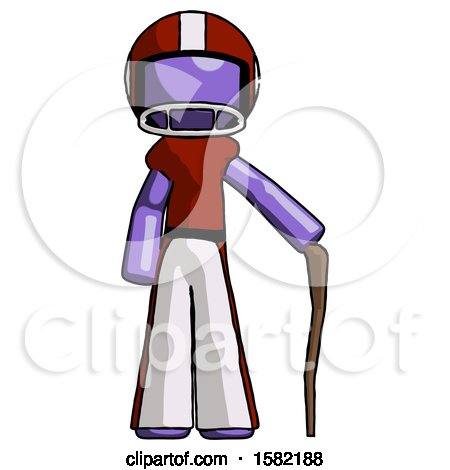 Purple Football Player Man Standing with Hiking Stick by Leo Blanchette