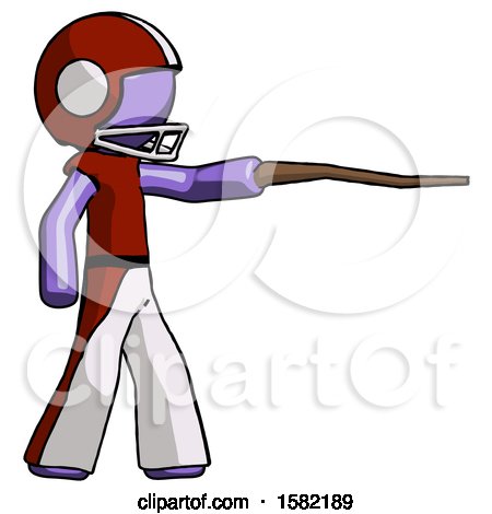 Purple Football Player Man Pointing with Hiking Stick by Leo Blanchette