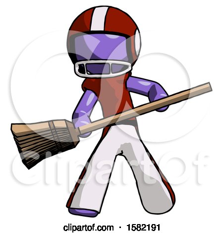 Purple Football Player Man Broom Fighter Defense Pose by Leo Blanchette