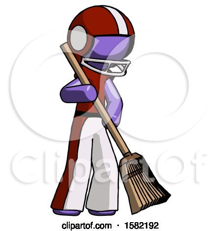 Purple Football Player Man Sweeping Area with Broom by Leo Blanchette