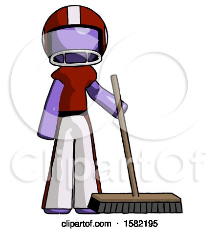 Purple Football Player Man Standing with Industrial Broom by Leo Blanchette