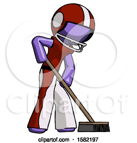 Purple Football Player Man Cleaning Services Janitor Sweeping Side View by Leo Blanchette