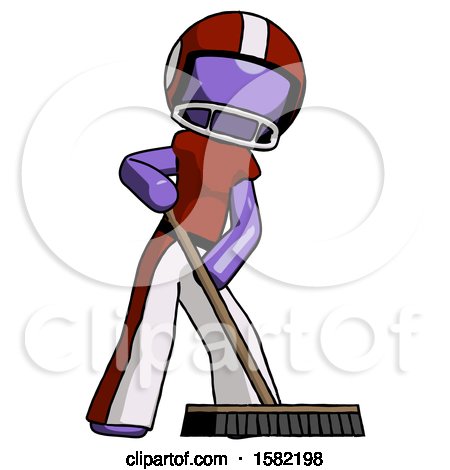 Purple Football Player Man Cleaning Services Janitor Sweeping Floor with Push Broom by Leo Blanchette