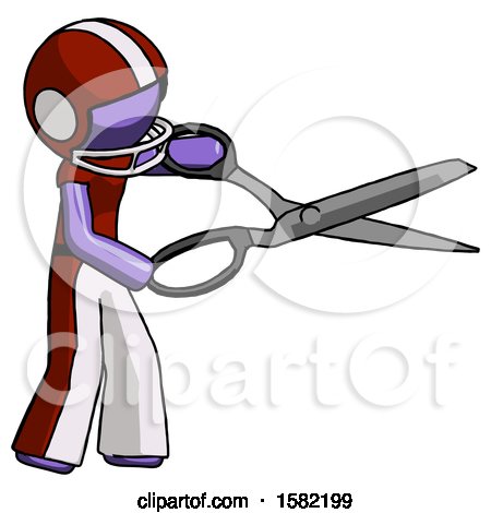Purple Football Player Man Holding Giant Scissors Cutting out Something by Leo Blanchette